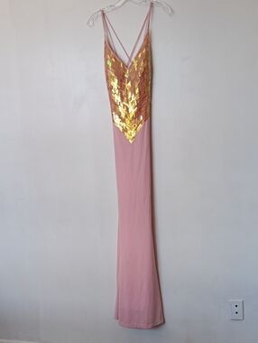 Blush Pink Maxi Dress with Gold Sequin Bodice